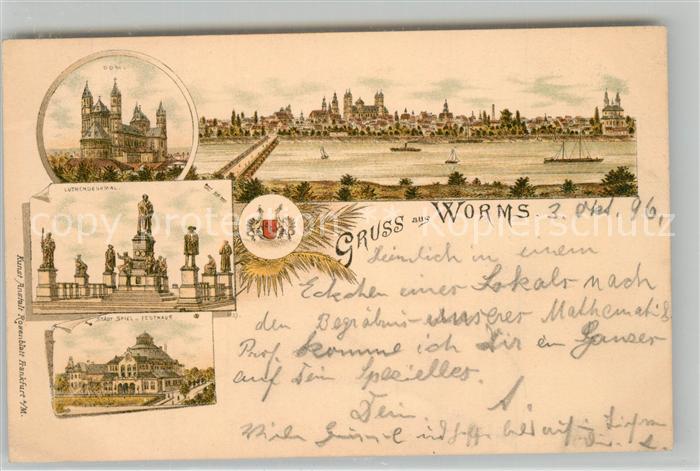 Worms Rhein Dom Lutherdenkmal Festspielhalle Stadtpanorama Litho