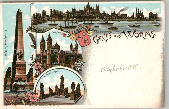 Worms Rhein Grossherzog Denkmal Lutherdenkmal Dom Stadtpanorama Litho Deutsche R