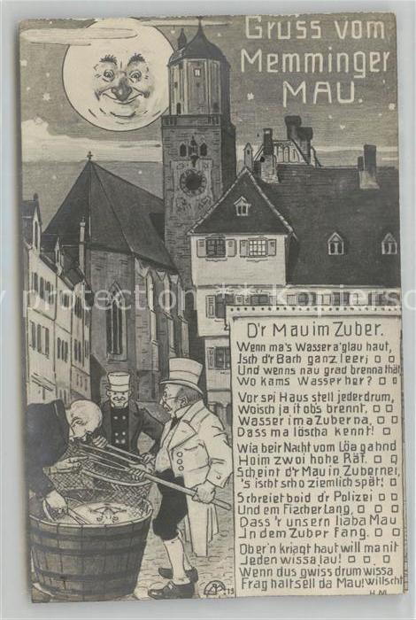 Memmingen Bayern d r Mau im Zuber Altstadt Kirche im Mondschein Kuenstlerkarte