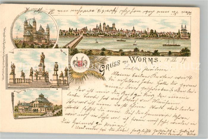 Worms Rhein Dom Lutherdenkmal Festspielhaus Stadtpanorama Rheinbruecke Litho Deu