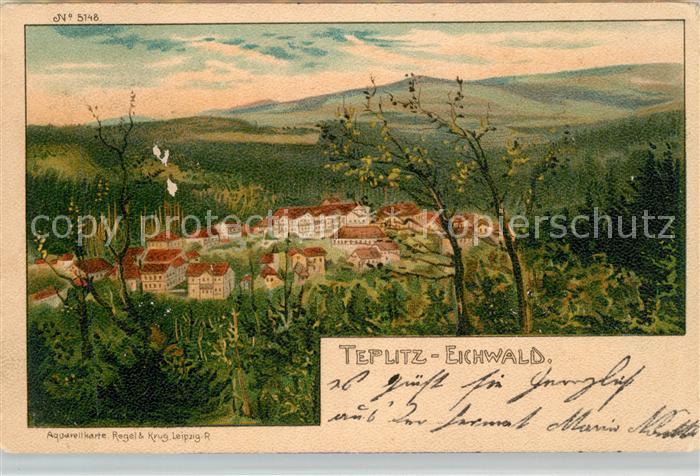 Eichwald Tschechien Panorama Aquarell Kuenstlerkarte