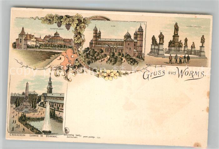 Worms Rhein Festspielhaus Dom Lutherdenkmal Grossherzog Ludwig IV Denkmal Litho