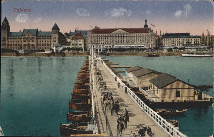 Koblenz Rhein Brücke Schiff Pferde
