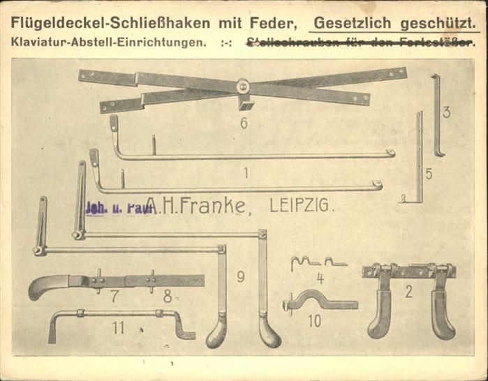 LEIPZIG Sachsen Fluegeldeckel Schliesshaken Klaviatur Abstelleinrichtung A.H. Fr