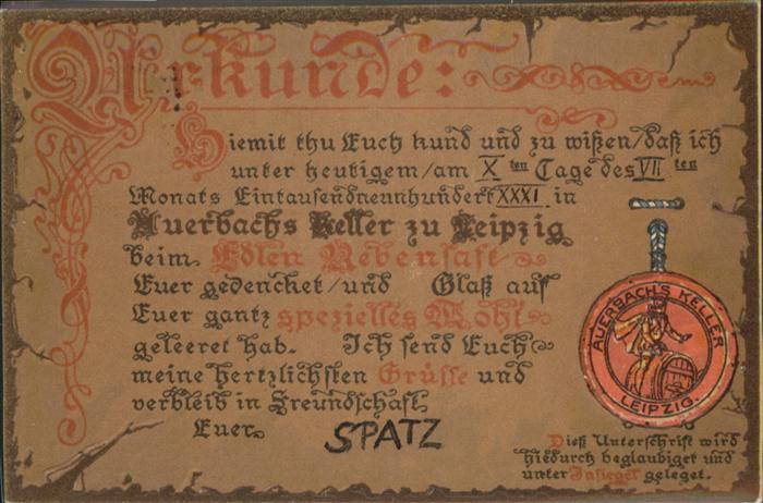 Leipzig Urkunde Auerbachs Keller
