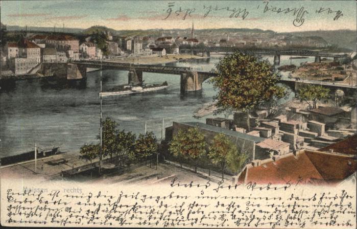 Meissen Elbe Sachsen Brücke Schiff