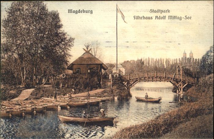 MAGDEBURG CITY Stadtpark Faehrhaus Adolf Mittag See Boot Bruecke