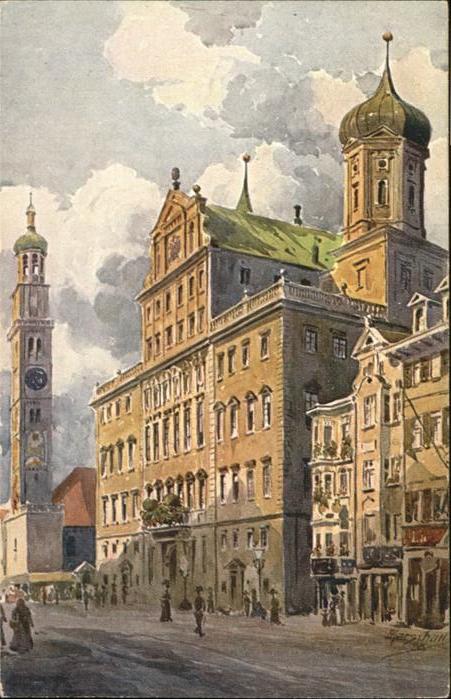 AUGSBURG  CITY Rathaus Perlachturm Kuenstler Marschall