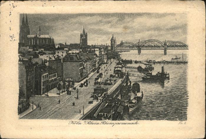 Koeln Rhein Rheinpromenade Schiff