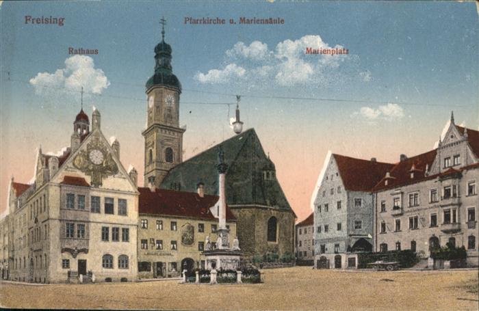 Freising Oberbayern Marienplatz Mariensäule Kirche Rathaus