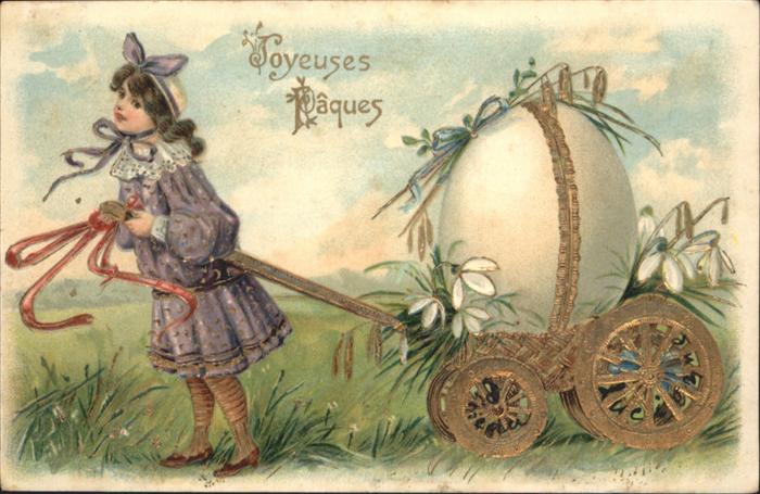 Ostern Easter Paques Mädchen Kind Osterei Karren
