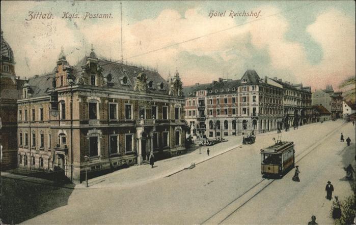 Zittau Postamt Hotel Reichshof Strassenbahn