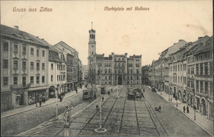 Zittau Marktplatz Rathaus Strassenbahn