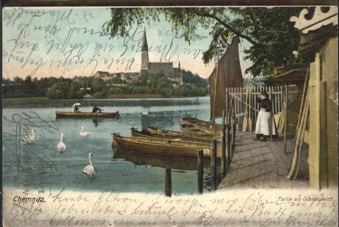 CHEMNITZ Sachsen Schlossteich Schwaene Ruderboote