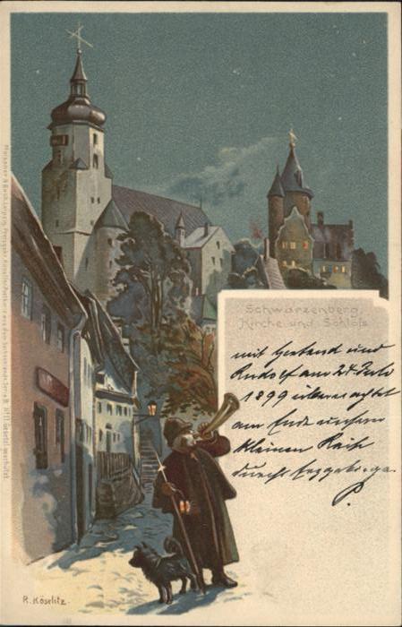 Schwarzenberg Erzgebirge Kirche Schloss Künstler R Köselitz Hund