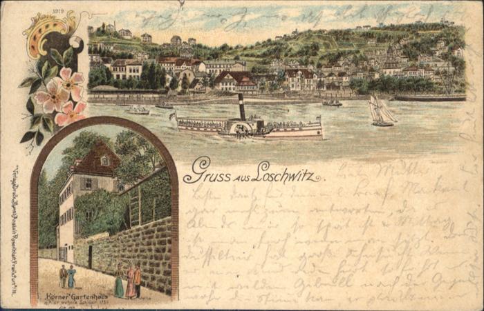 Loschwitz Körner Gartenhaus Dampfer Litho