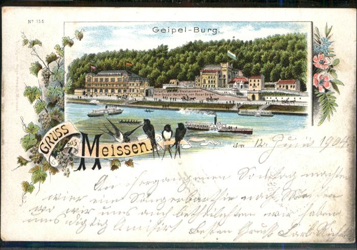 Meissen Elbe Sachsen Meissen Geipelburg Litho Schwalbe