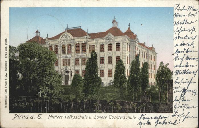 Pirna Elbe Sachsen Mittlere Volksschule Toechternschule Goldfensterkarte Nr 679