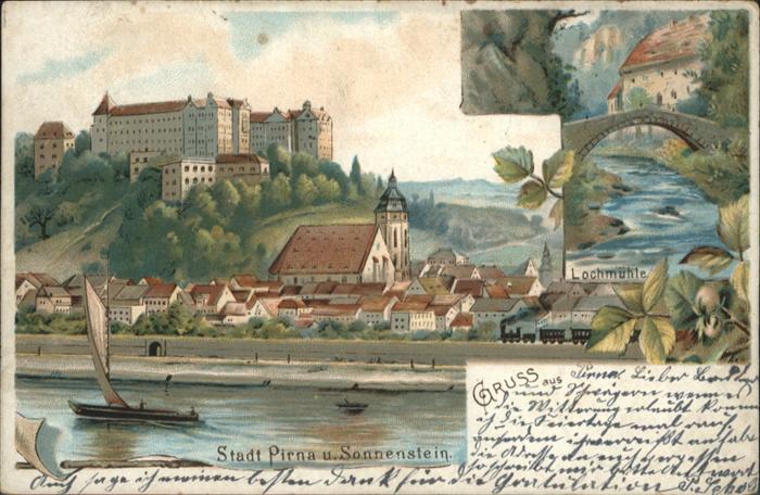 Pirna Elbe Sachsen Lochmuehle Sonnenschein Schiff