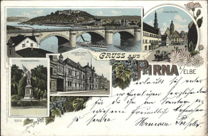 Pirna Elbe Sachsen Bruecke Krieger Denkmal Postamt Marktplatz