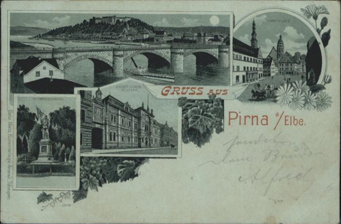 Pirna Elbe Sachsen Bruecke Krieger Denkmal Postamt Marktplatz