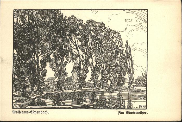 Wolframs-Eschenbach Stadtweiher Federzeichnung von Gretl Wo