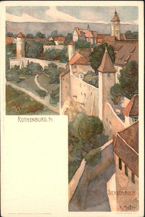Rothenburg Tauber Stadtmauer Kuenstler K. Mutter