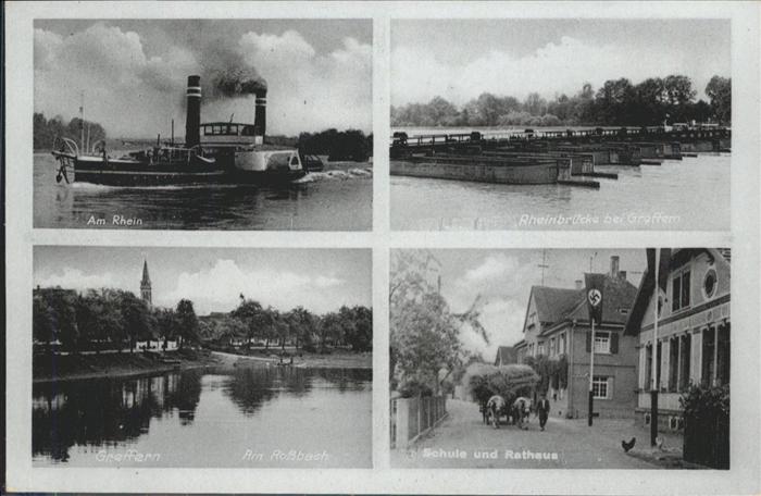 Greffern Rheinbrücke Schiff Rathaus Schule Rossb