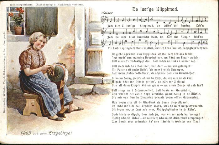 Liederkarte Erzgebirge Klipplmad Handarbeit Klöppel