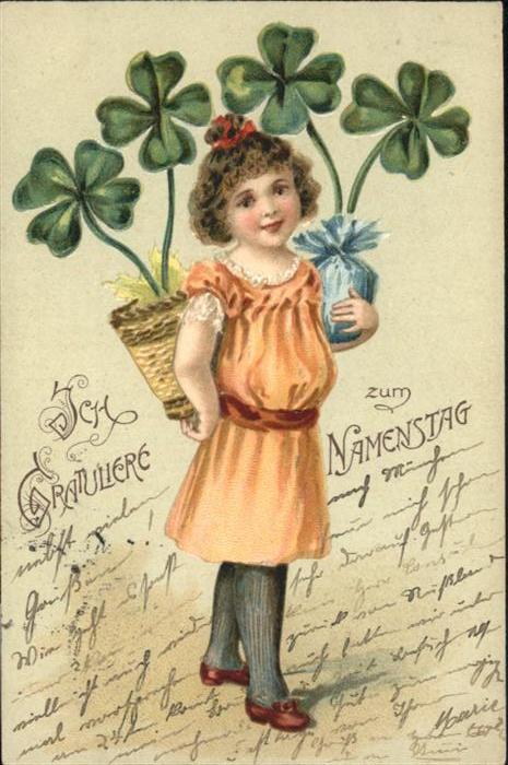 Namenstag Namenskarte Kleeblätter Kind Mädchen
