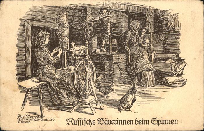 Spinnen Handwerk Spindel Russen Bäuerinnen