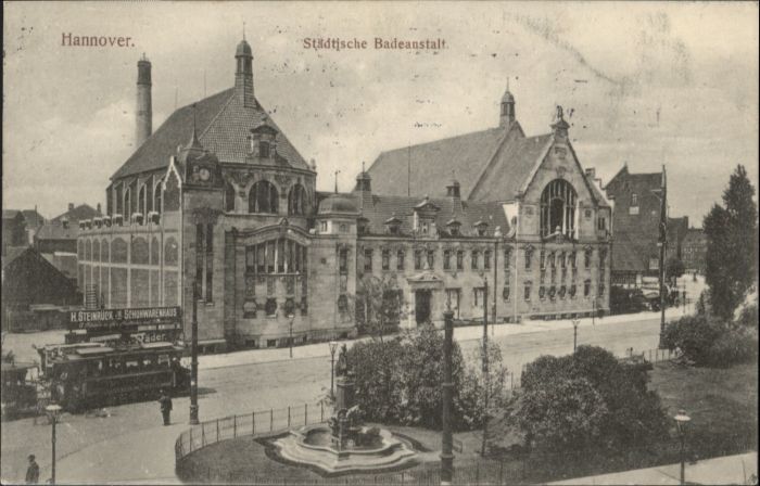 Hannover Badeanstalt Brunnen Strassenbahn