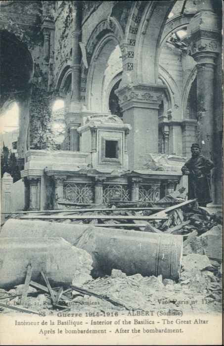 Albert Somme Guerre Basilique apres le Bombardement