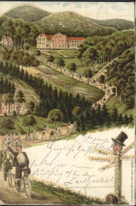 Gross Denkte [Stempelabschlag] Radfahrer Litho