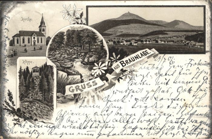 Braunlage Kirche Wasserfall Klippe Litho