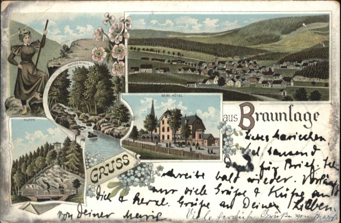 Braunlage Berg-Hotel Klippe Wasserfall Litho