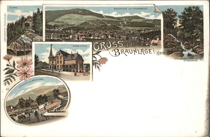 Braunlage Berghotel Klippe Wasserfall Litho