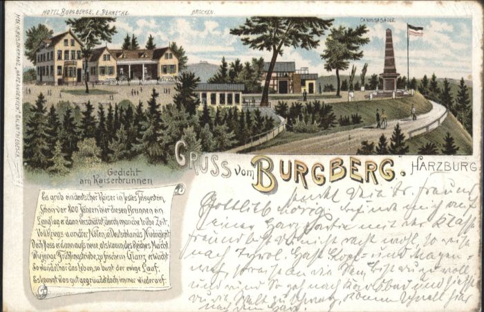 Bad Harzburg Burgberg Gedicht Kaiserbrunnen Litho