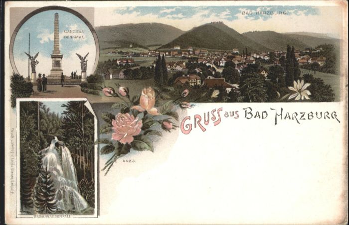 Bad Harzburg Canossa Denkmal Radauwasserfall Litho