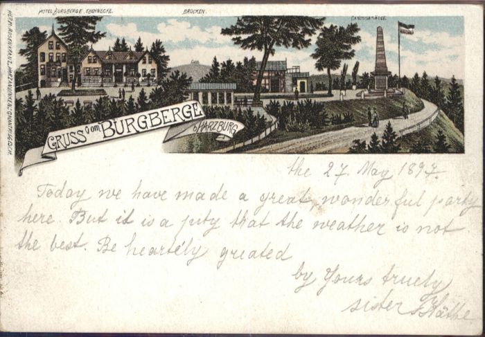 Bad Harzburg Burgberg Hotel Canossasäule Litho