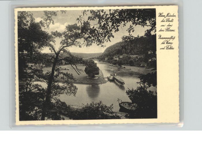 Hannoversch Muenden usammenfluss Werra Fulda Flussdampfer