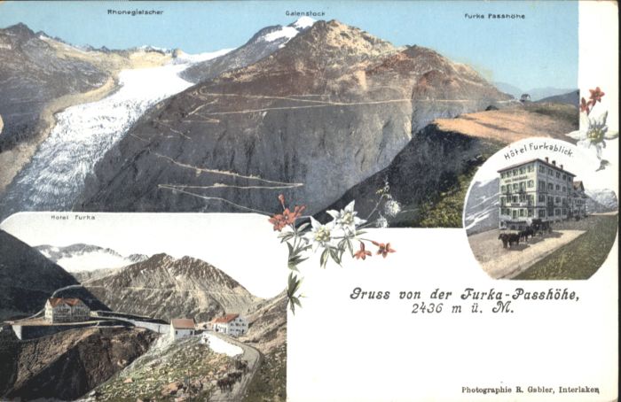 Furka Hotel Rhonegletscher Galenstock  Kutsche Passhoehe