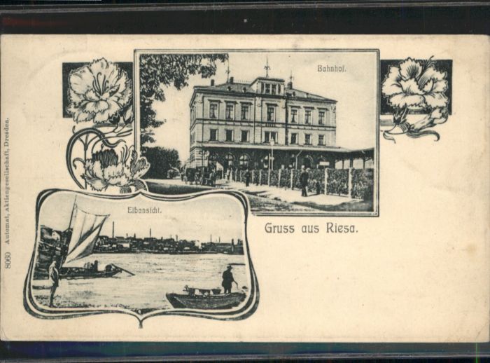 Riesa Sachsen Riesa Elbansicht Schiff Bahnhof Blume