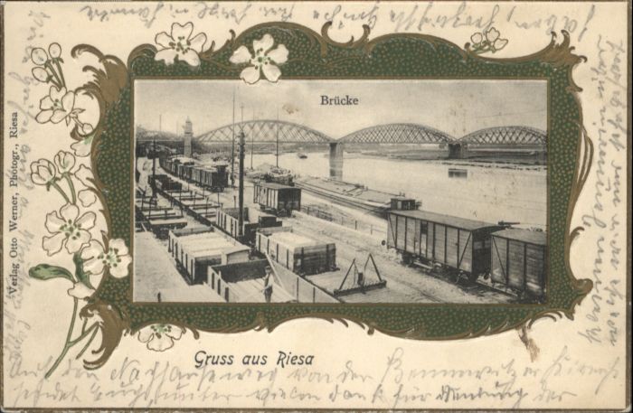 Riesa Sachsen Riesa Brücke Schiff Zug