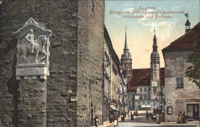 Bautzen Sachsen Koenig Albert Denkmal Lauenturm Petri Kirche Rathaus