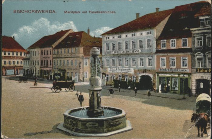 Bischofswerda Marktplatz Paradiesbrunnen Pferd Hotel