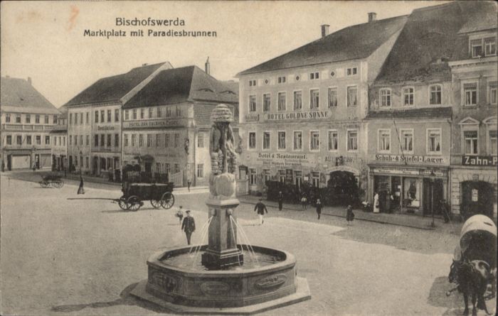 Bischofswerda Marktplatz Paradiesbrunnen Kutsche Hote