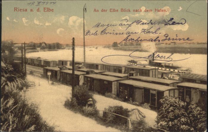 Riesa Sachsen Riesa Elbe Blick Hafen