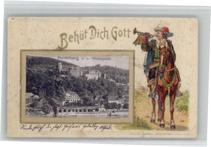 Heidelberg Neckar Heidelberg Prägedruckkarte Reiter Pferd