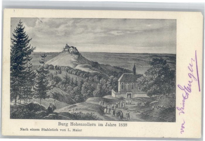 Burg Hohenzollern Stahlstich L. Maier anno 1838